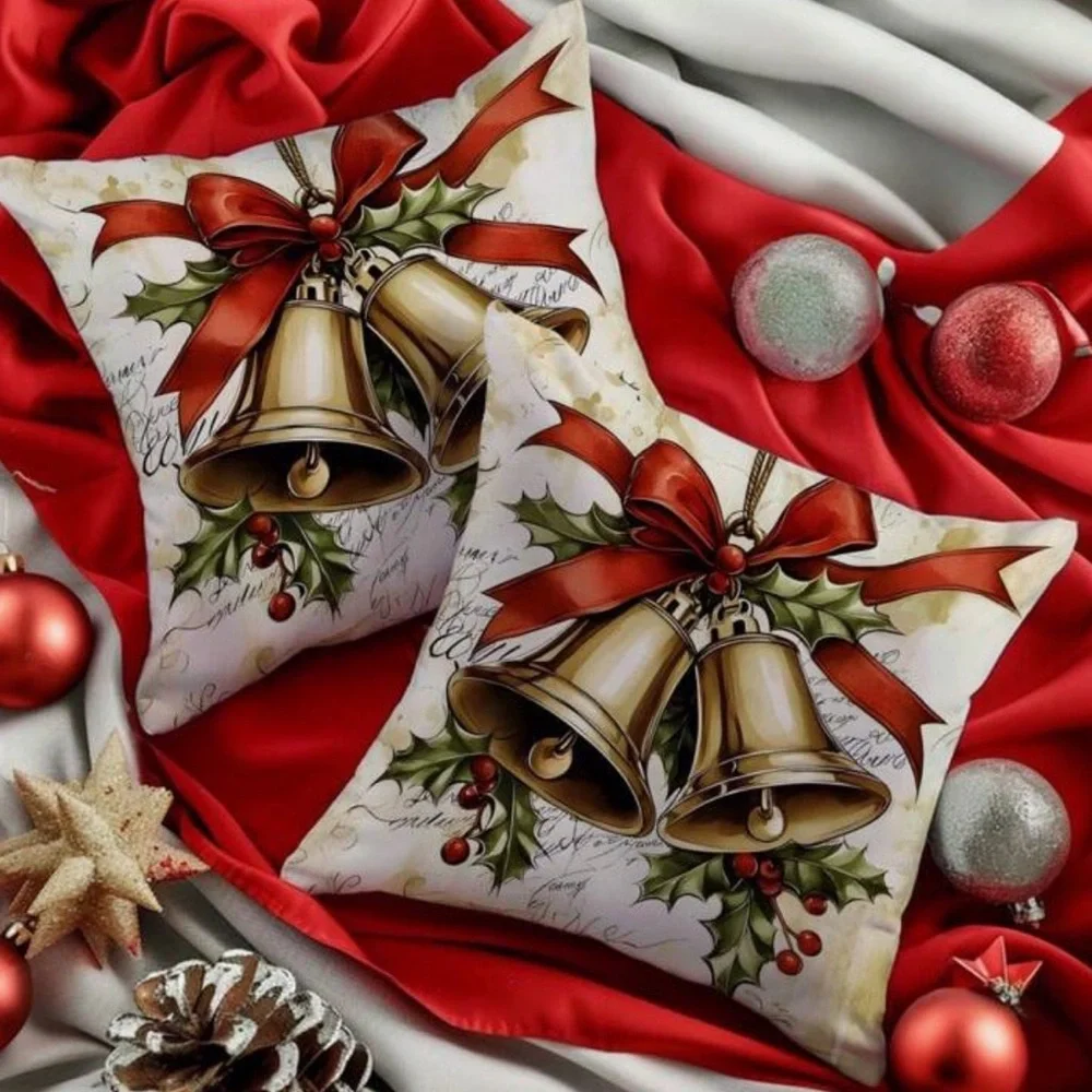 Christmas Bell Decorative Pillow Cover 4 pc new